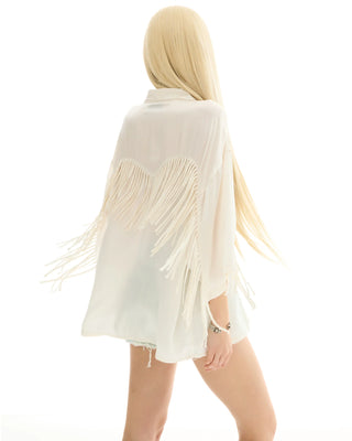 Ibiza Nights Satin Fringed Shirt - Pearl