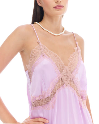 Satin Lace Slip Dress - Lilac