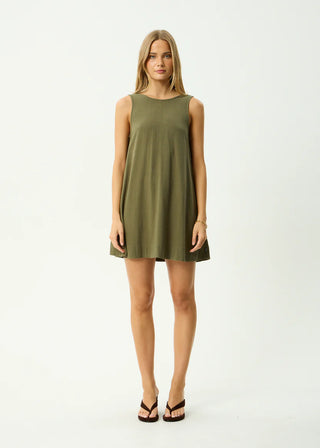 Halle Linen Mini Dress - Deep Olive