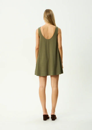 Halle Linen Mini Dress - Deep Olive