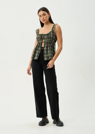 Jonah Tie Top - Deep Olive Check