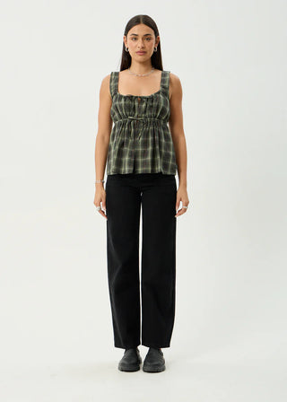 Jonah Tie Top - Deep Olive Check