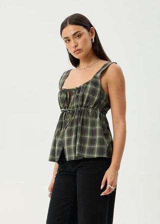 Jonah Tie Top - Deep Olive Check