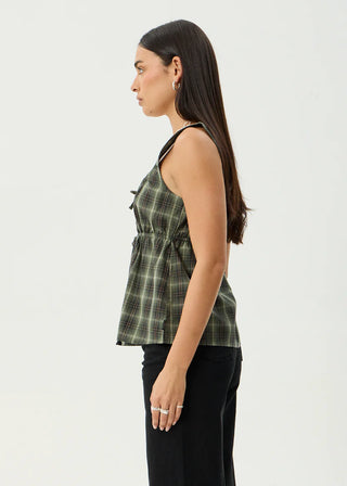 Jonah Tie Top - Deep Olive Check