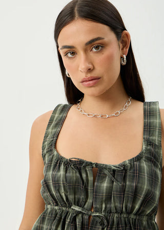Jonah Tie Top - Deep Olive Check