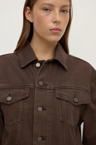 Womens Cropped Denim Jacket - Dark Ganache