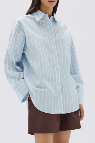 Addie Poplin Stripe Long Sleeve Shirt - Sora/White - Shirts & Tops - Assembly Label - The Soho Movement