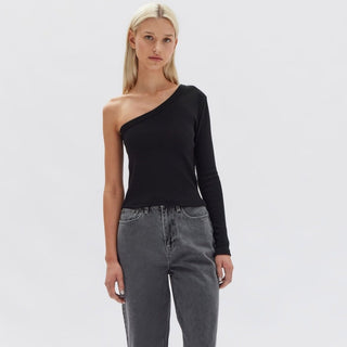 Asymmetrical Organic Long Sleeve Top - Black - Long sleeve tops - Assembly Label - The Soho Movement