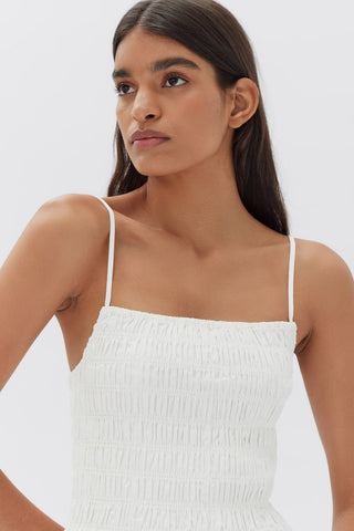 Aubrey Rouched Tank - White - Assembly Label - The Soho Movement