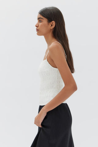 Aubrey Rouched Tank - White - Assembly Label - The Soho Movement