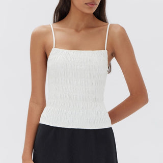 Aubrey Rouched Tank - White - Assembly Label - The Soho Movement