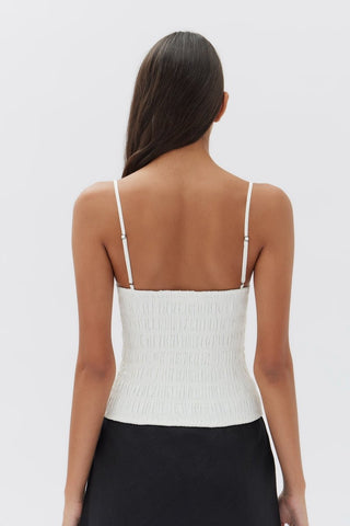 Aubrey Rouched Tank - White - Assembly Label - The Soho Movement