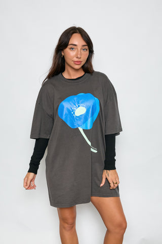 Poppy Oversized Tee Dress - Faded Black