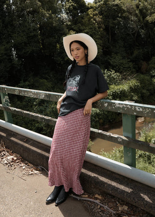 Base Seersucker Maxi Skirt - Burgundy Check - Skirts - Afends - The Soho Movement