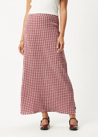 Base Seersucker Maxi Skirt - Burgundy Check - Skirts - Afends - The Soho Movement