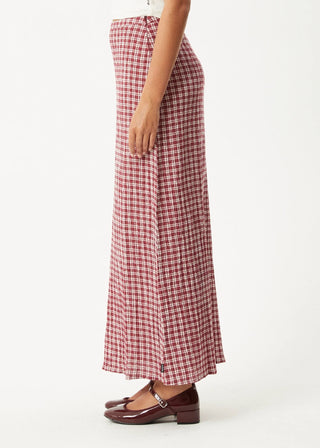 Base Seersucker Maxi Skirt - Burgundy Check - Skirts - Afends - The Soho Movement