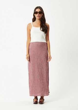 Base Seersucker Maxi Skirt - Burgundy Check - Skirts - Afends - The Soho Movement