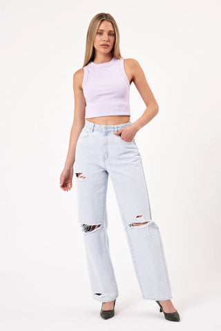 Carrie Jean Iris Rip - Bleached Vintage Blue - Jeans - Abrand - The Soho Movement
