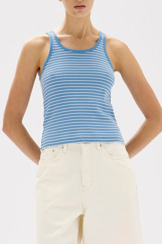 Drew Stripe Rib Tank - Bahama/White - Tanks - Assembly Label - The Soho Movement