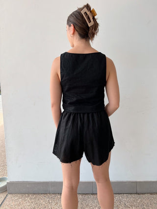 Gabby Linen Top - Black - The Soho Movement - The Soho Movement