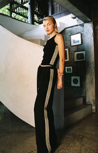 Geo Vacay Lyocell Pants - Black/Cream - Pants - Something Very Special - The Soho Movement