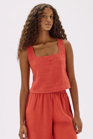 Georgina Linen Top - Papaya - Tops - Assembly Label - The Soho Movement