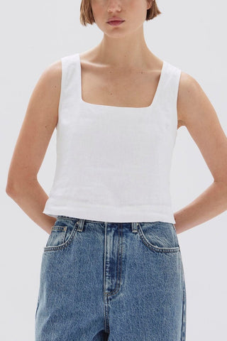 Georgina Linen Top - White - Tops - Assembly Label - The Soho Movement