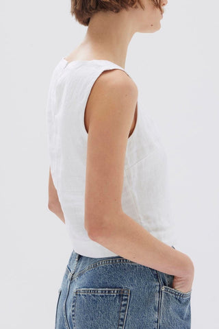 Georgina Linen Top - White - Tops - Assembly Label - The Soho Movement
