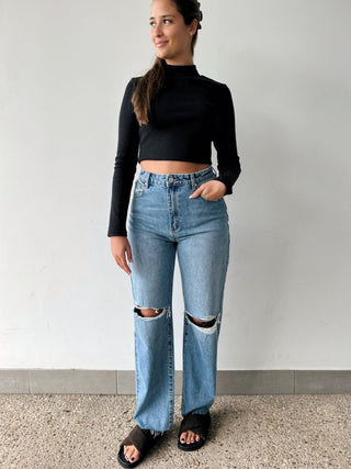 Heather Long Sleeve Mock Neck - Black - Abrand - The Soho Movement