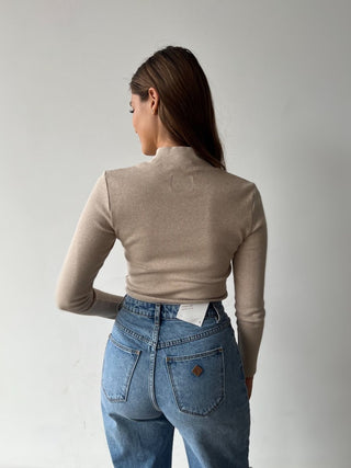 Heather Mock Neck Long Sleeve - Tan Marle - Abrand - The Soho Movement