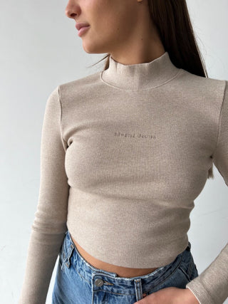 Heather Mock Neck Long Sleeve - Tan Marle - Abrand - The Soho Movement
