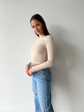 Heather Mock Neck Long Sleeve - Tan Marle - Abrand - The Soho Movement