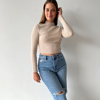 Heather Mock Neck Long Sleeve - Tan Marle - Abrand - The Soho Movement