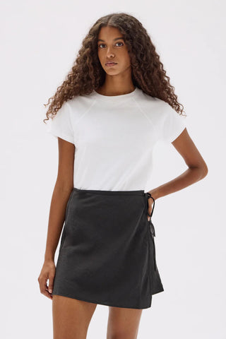 Heather Silk Blend Wrap Mini Skirt - Black - Mini Skirts - Assembly Label - The Soho Movement