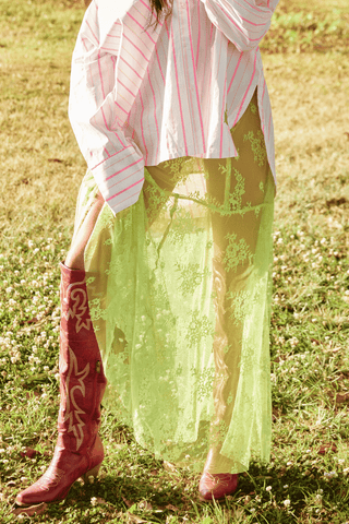 Lace Maxi Skirt - Chartreuse