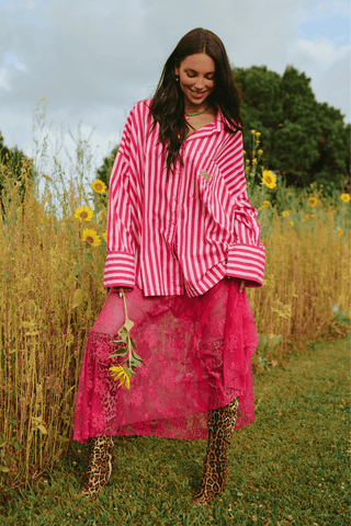 Lace Maxi Skirt - Pink