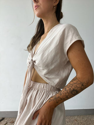 Linen Tie Front Top - Natural - The Soho Movement - The Soho Movement