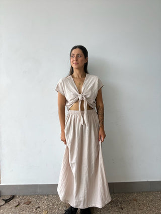 Linen Tie Front Top - Natural - The Soho Movement - The Soho Movement