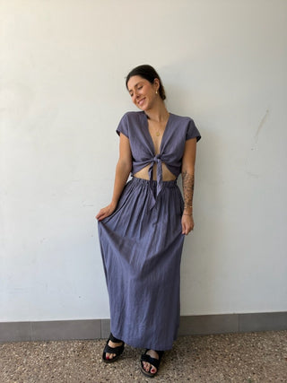 Linen Tie Front Top - Washed Navy - The Soho Movement - The Soho Movement