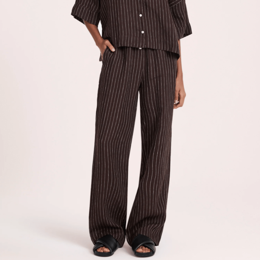 Lounge Stripe Linen Pant - Raisin Stripe - Pants - The Soho Movement
