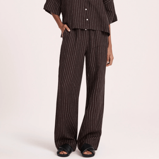 Lounge Stripe Linen Pant - Raisin Stripe - Pants - Nude Lucy - The Soho Movement