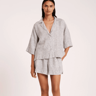 Lounge Stripe Linen Shirt - Pinstripe - Nude Lucy - The Soho Movement