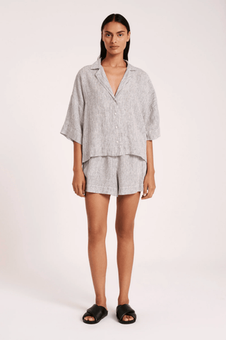 Lounge Stripe Linen Shirt - Pinstripe - Nude Lucy - The Soho Movement