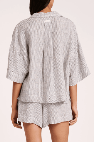 Lounge Stripe Linen Shirt - Pinstripe - Nude Lucy - The Soho Movement