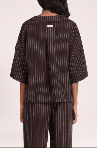 Lounge Stripe Linen Shirt - Raisin Stripe - Shirts & Tops - Nude Lucy - The Soho Movement