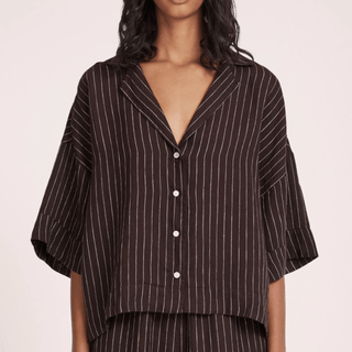 Lounge Stripe Linen Shirt - Raisin Stripe - Shirts & Tops - Nude Lucy - The Soho Movement