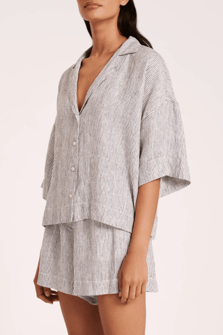 Lounge Stripe Linen Short - Pinstripe - Nude Lucy - The Soho Movement
