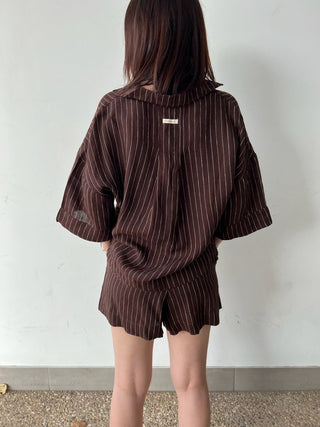 Lounge Stripe Linen Short - Raisin Stripe - Shorts - Nude Lucy - The Soho Movement