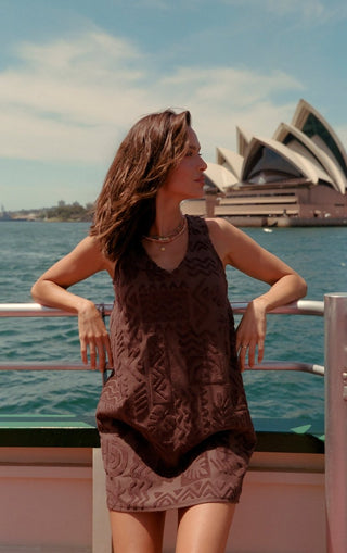 Mai Tai V Neck Towelling Dress - Chocolate - Dresses - Poolside Paradiso - The Soho Movement