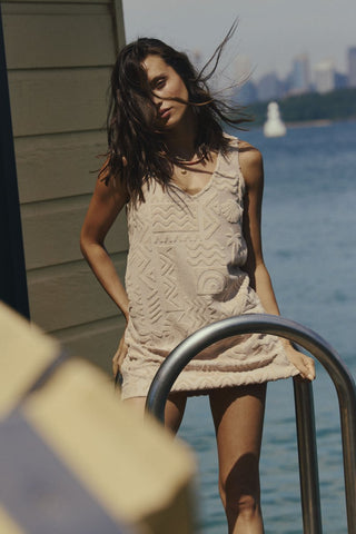 Mai Tai V Tunic Towelling Dress - Mushroom - Dresses - Poolside Paradiso - The Soho Movement